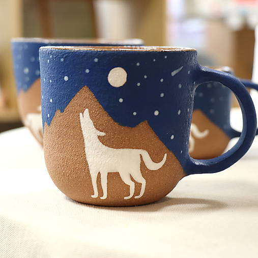 Hrnček Vlci (200/380/550 ml) modrá glazúra