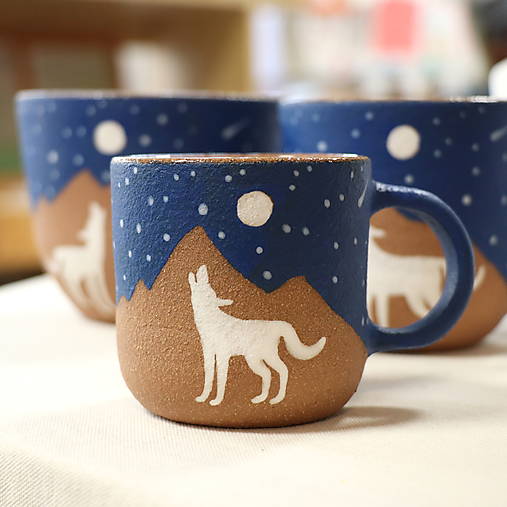 Hrnček Vlci (200/380/550 ml) modrá glazúra