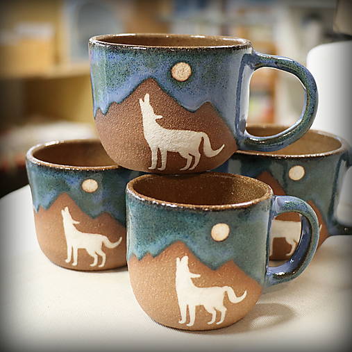 Hrnček Vlci (170/180/240/250 ml) tmavomodrá glazúra