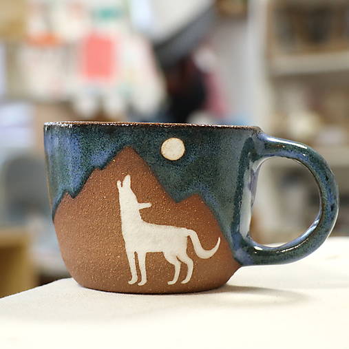 Hrnček Vlci (170/180/240/250 ml) tmavomodrá glazúra