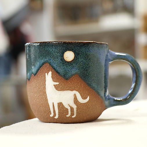 Hrnček Vlci (170/180/240/250 ml) tmavomodrá glazúra