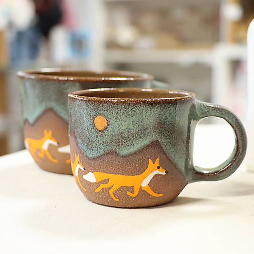 Hrnček Líšky (180/270/300) sivomodrá glazúra