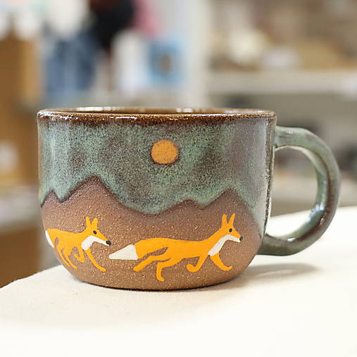 Hrnček Líšky (180/270/300) sivomodrá glazúra