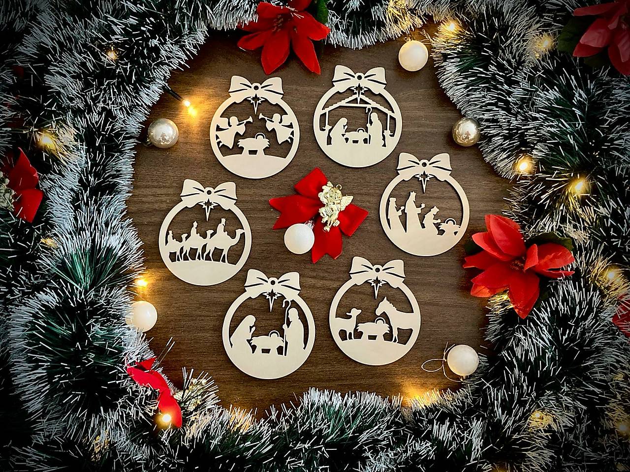 Sada drevených vianočných ozdôb Betlehem