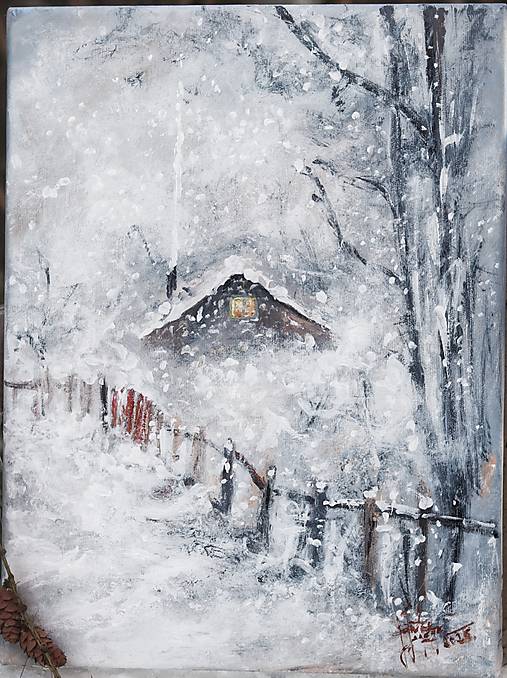 Obrazy - Zima v okne ,v krajine striebra - 18000089_