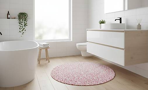 Okrúhly koberec - Červené bodky na bielom