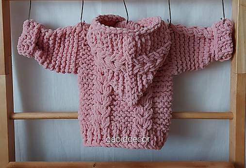 Detský svetrík s kapucňou z vlny puffy fine (12-18 mesiacov - Ružová)