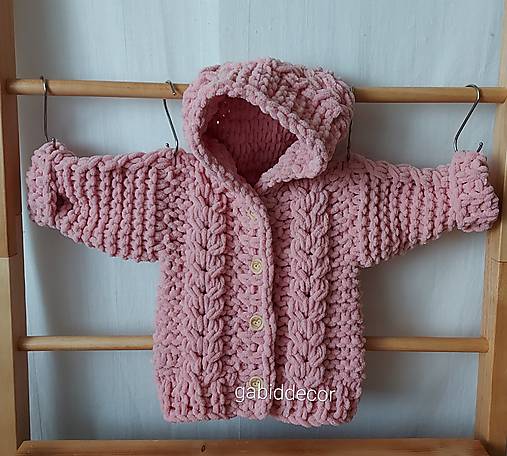 Detský svetrík s kapucňou z vlny puffy fine (12-18 mesiacov - Ružová)