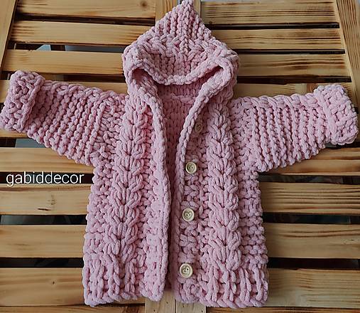 Detský svetrík s kapucňou z vlny puffy fine (12-18 mesiacov - Ružová)