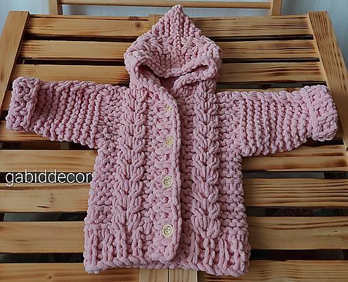 Detský svetrík s kapucňou z vlny puffy fine (12-18 mesiacov - Ružová)