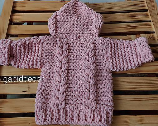 Detský svetrík s kapucňou z vlny puffy fine (12-18 mesiacov - Ružová)