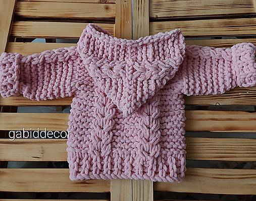 Detský svetrík s kapucňou z vlny puffy fine (12-18 mesiacov - Ružová)