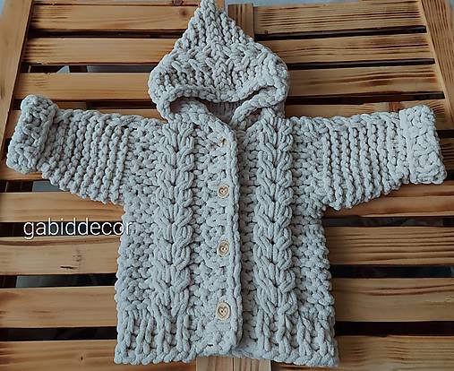 Detský svetrík s kapucňou z vlny puffy fine (12-18 mesiacov - Béžová)