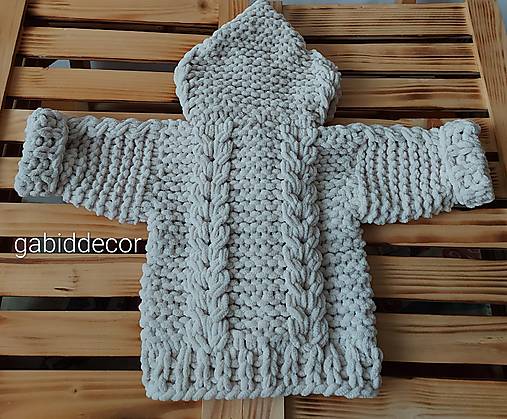 Detský svetrík s kapucňou z vlny puffy fine (12-18 mesiacov - Béžová)