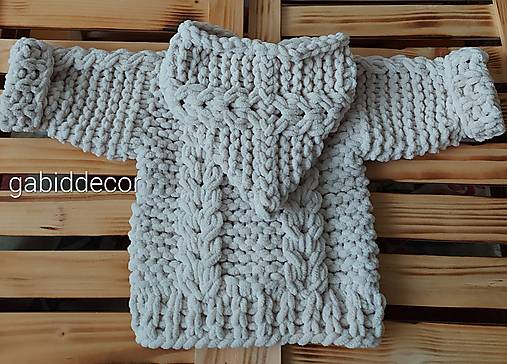 Detský svetrík s kapucňou z vlny puffy fine (12-18 mesiacov - Béžová)