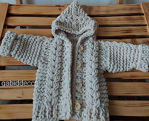 Detský svetrík s kapucňou z vlny puffy fine (12-18 mesiacov - Béžová)