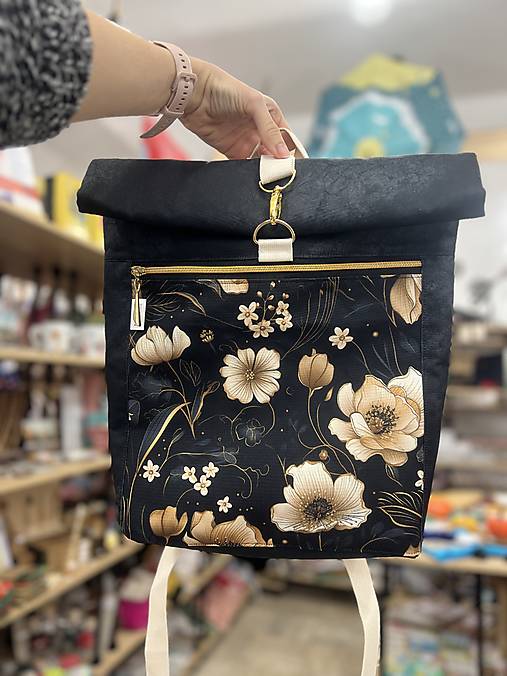 Rolltop rolovací batoh (6 elegantný čierno zlatý)