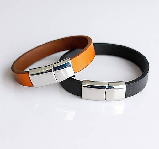 Náramky - Kožený náramek se zapínáním z nerezové oceli - 18004142_