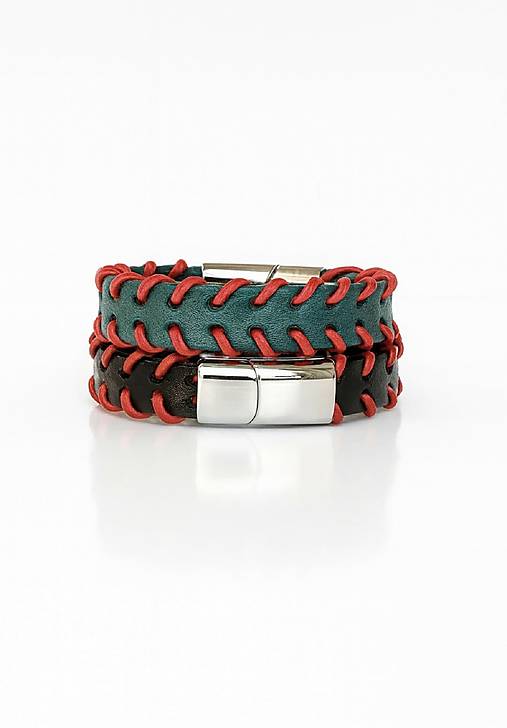 Náramky - Kožený náramek Red Edge – ručně šitý z hovězí kůže - 18004426_