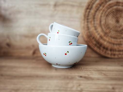 Nádoby - Raňajková sada Čerešne (Šálka 360 ml, miska priemer 16 cm) - 18005919_