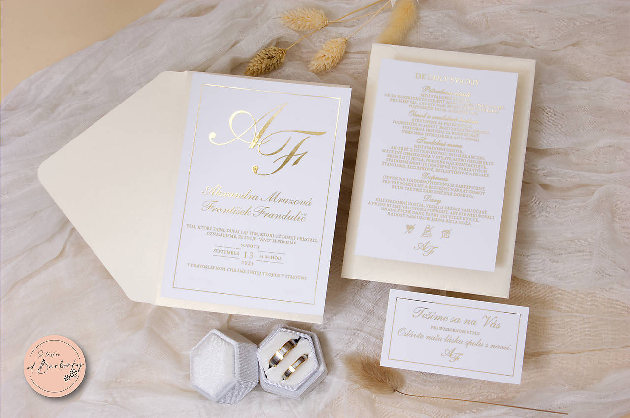 Svadobné oznámenie s metalickým zlátením D#54