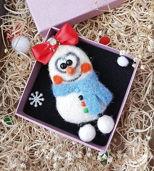 Brošne - Plstená brošňa snehuliak - 18006448_
