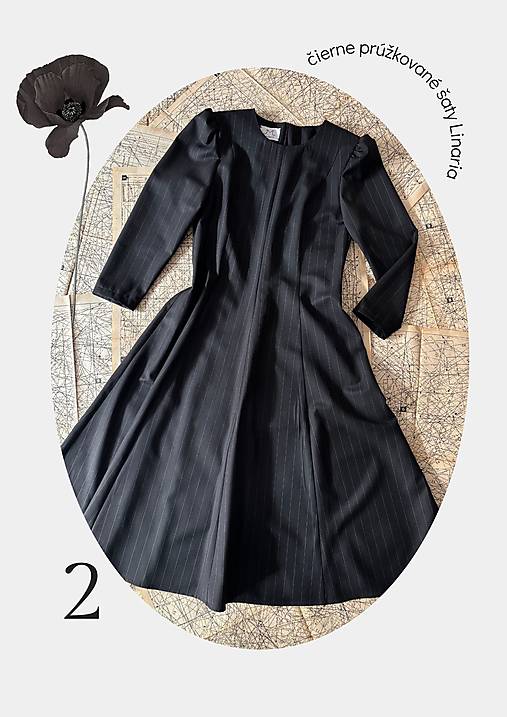 Čierne prúžkované šaty Linaria zo zmesovej vlny