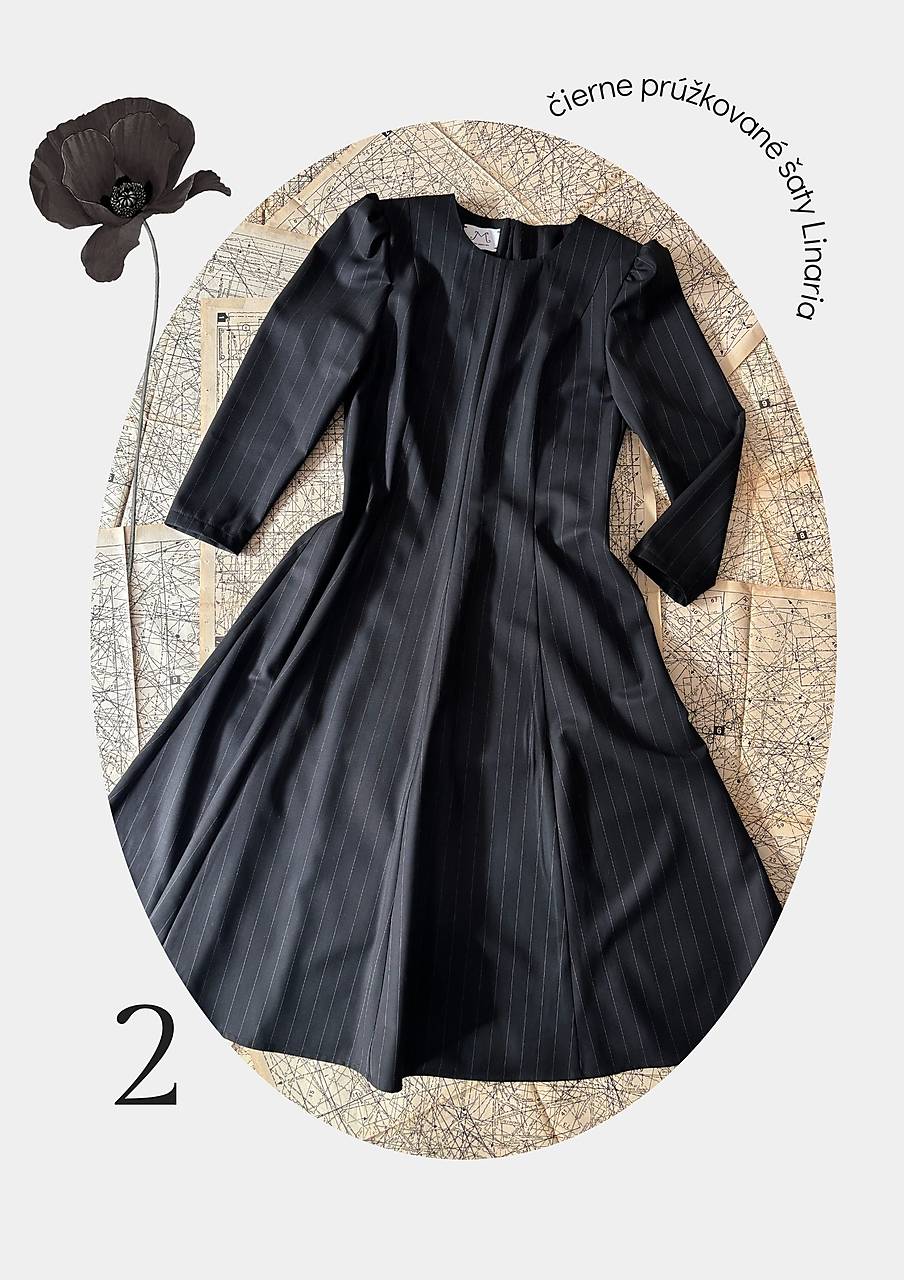 Čierne prúžkované šaty Linaria zo zmesovej vlny