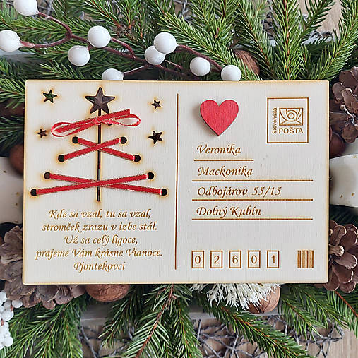 Pohľadnica vianočná drevená 18x12,50cm