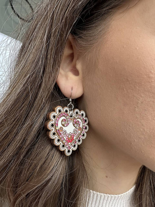 Náušnice - Folk náušnice ZUZIČKA ručne maľované (cca.5cm - Ružová) - 18008784_