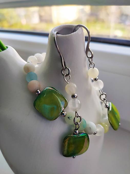 Sady šperkov - Sada - perleť, amazonit, jadeit - 18009087_