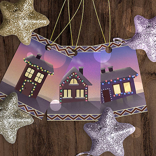 Úložné priestory & Organizácia - Vianočný domček pri západe slnka - menovka - 18009825_