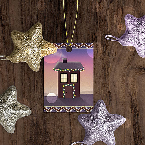 Úložné priestory & Organizácia - Vianočný domček pri západe slnka - menovka (vysoký) - 18009827_