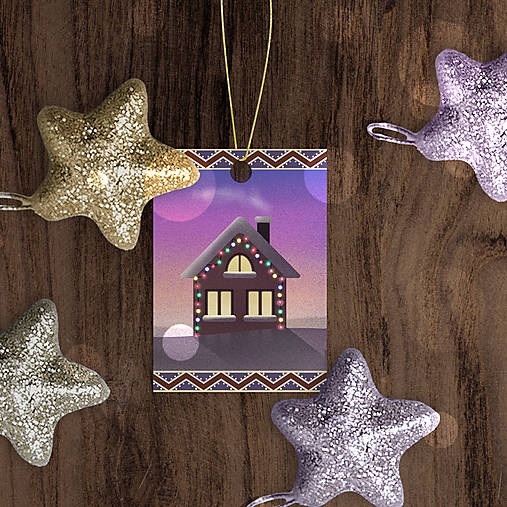 Úložné priestory & Organizácia - Vianočný domček pri západe slnka - menovka (útulný) - 18009828_