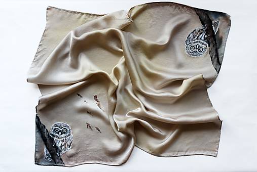 Ručne maľovaná hodvábna šatka - Sova