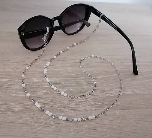 Iné šperky - Retiazka na okuliare - biela s krištáľmi - chirurgická oceľ - 18012259_