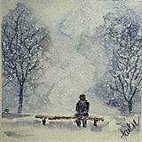 Obrazy - Akvarel - Na lavičke  - 18012571_
