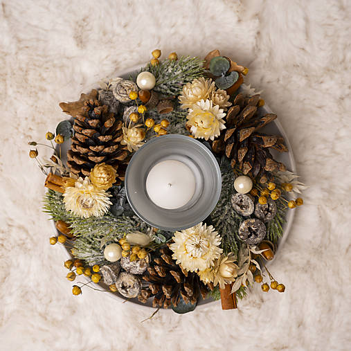 Svietnik zo sušených kvetov na stôl  (Biela)