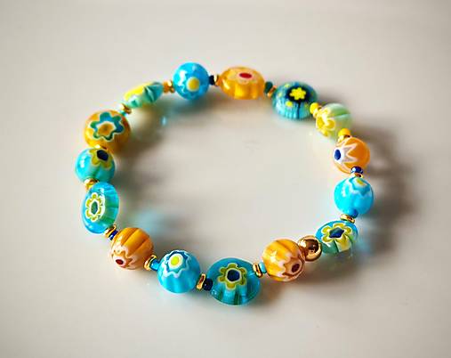 Detské doplnky - Detský či dievčenský náramok žlto tyrkysový z korálok Millefiori - 18013913_