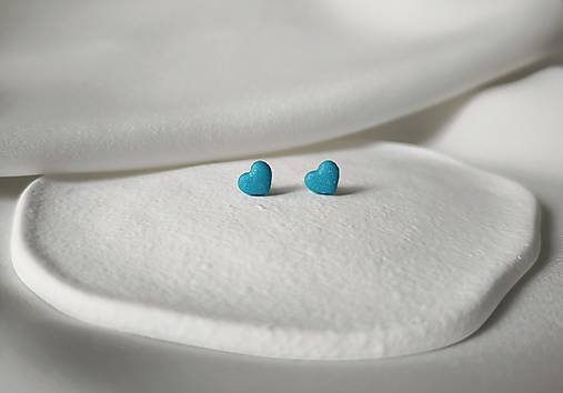 Náušnice - Napichovačky "MINI HEARTS" (Tyrkysová) - 18013594_