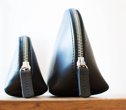 Taštičky - Sada kozmetických tašiek kožených — 2 ks (Sada 2 ks - Čierna) - 18012128_