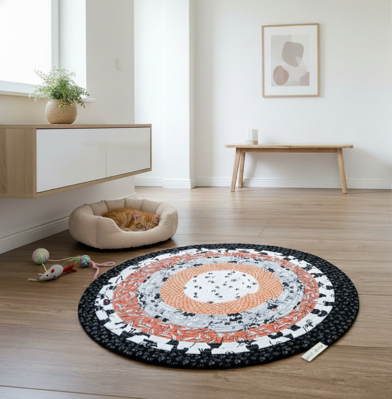 Koberček pod misku na granule pre mačičky - okrúhly