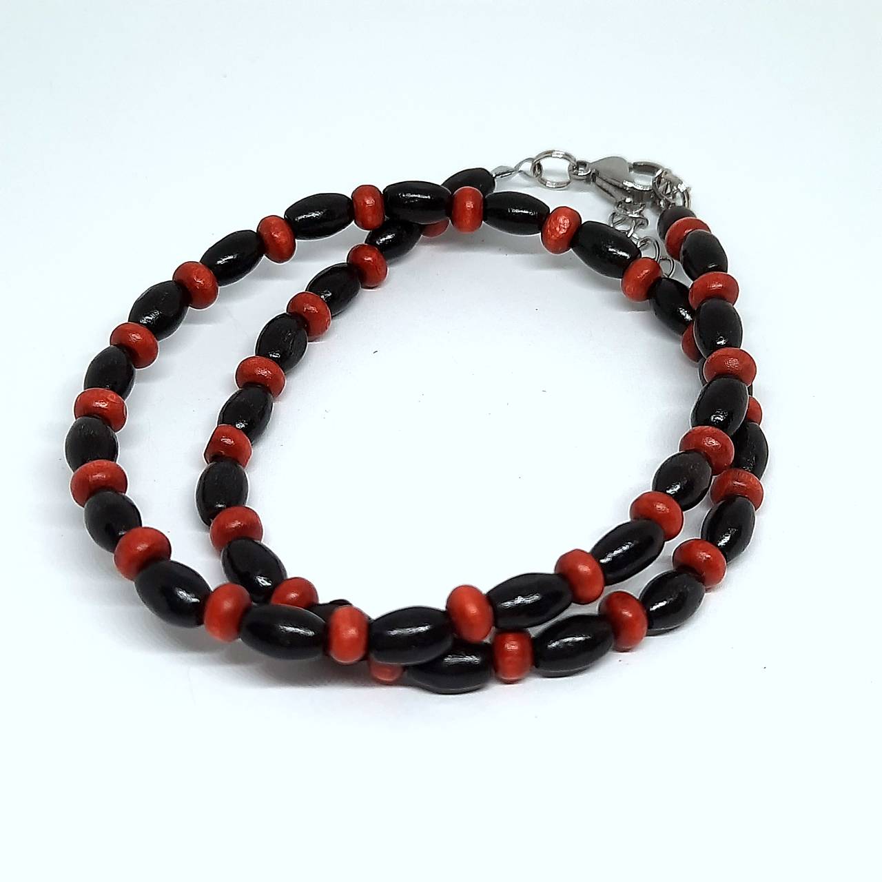 Pánsky náhrdelník z drevených korálok (čierna+červenohnedá)