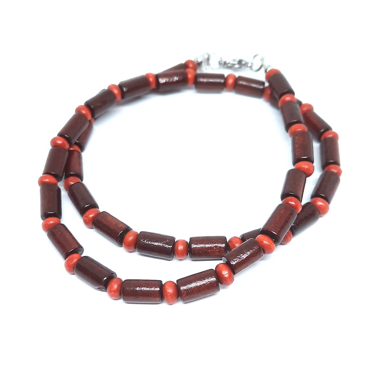 Pánsky náhrdelník z drevených korálok (hnedá tmavá+červenohnedá)