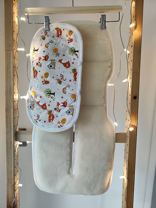 Detský textil - Vlnienka Podložka proti poteniu do autosedačky Nuna Pruu 100% Merino Natural  Včielka slniečko, líška - 18014765_