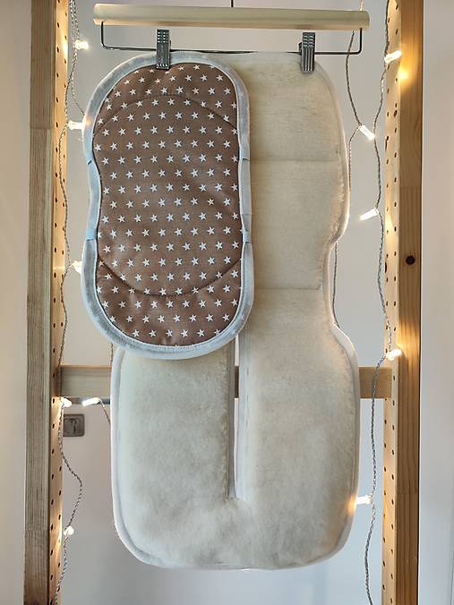 Detský textil - VLNIENKA Vložka proti poteniu do autosedačky JOIE i spin 360 100% Merino top super wash Natural Hviezdičky béžové - 18014772_