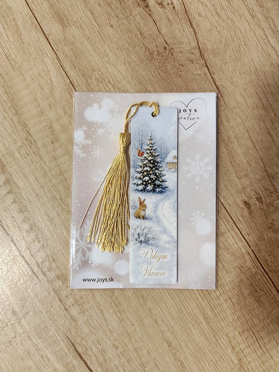 Drevená Vianočná záložka so strapcom, vianoce (Zajačiky)