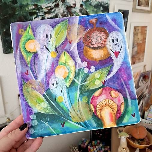 Dúšikovia v čarovnom lese - originál kresba 20 x 20 cm