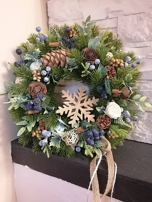 Dekorácie - Zimny veniec s vločkou 36cm - 18017254_