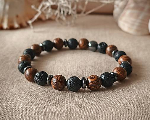 Pánske šperky - Pánsky náramok z minerálov láva, jaspis sloní a hematit - 18018904_